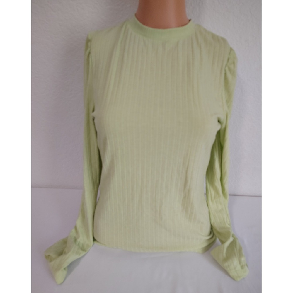 Ophelia Roe Lime Green Ribbed Puffed Long Sleeve Shirt - Size S